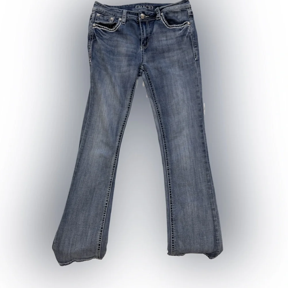Grace Women's Classic Blue Straight Leg Jeans - Picture 2 of 5